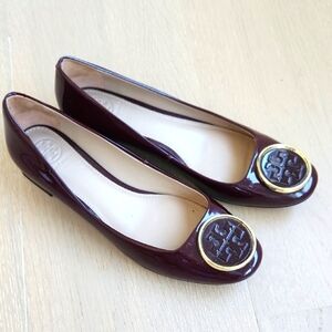 Tory Burch Brown and Gold Flats with Metallic Medallion